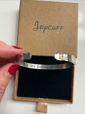Joycuff Silver Inspirational Cuff Bracelet - "Keep Fucking Going"